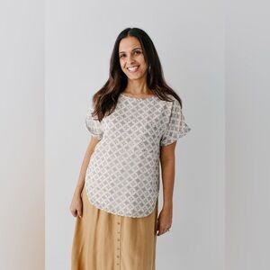 MSE Shalom geometric print silky blouse